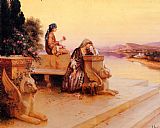 Rudolf Ernst Elegant Arab Ladies on a Terrace at Sunset painting